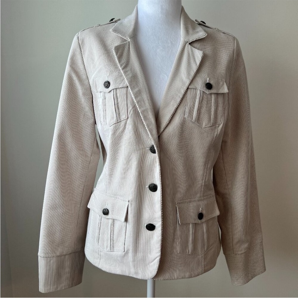 Jessica Beige Pinstripe Blazer - Size 10 - Business Casual Cotton Blend
